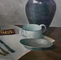 Jolie Laide / oil on canvas still life painting / religious iconography with everyday objects / 1930s / height 155 cm