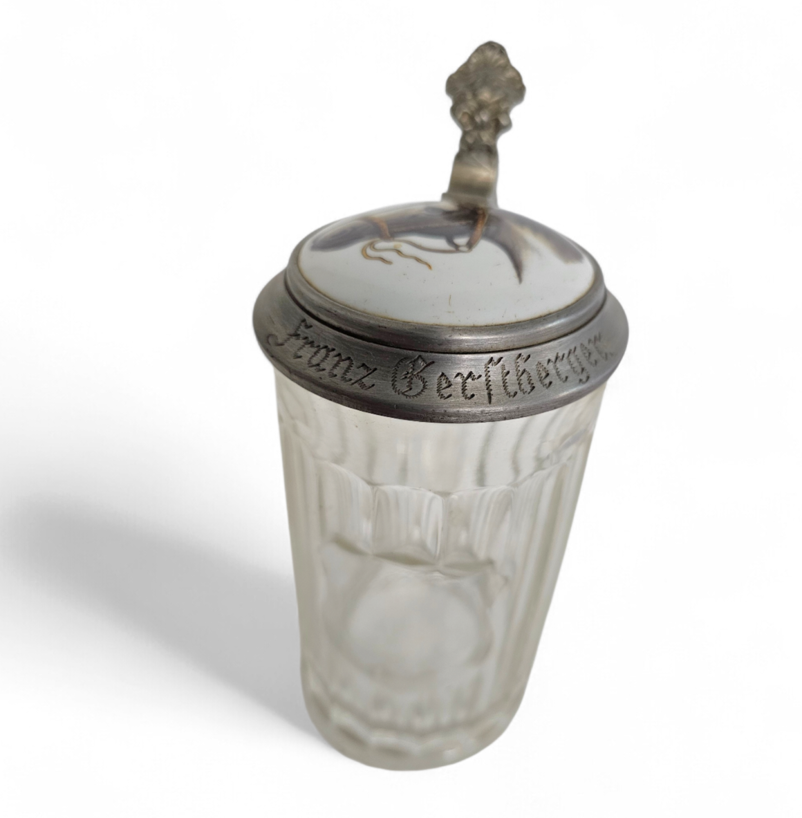 Porcelain glass pewter German lidded beer stein mug