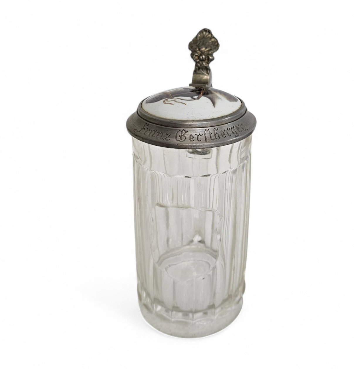 Porcelain glass pewter German lidded beer stein mug