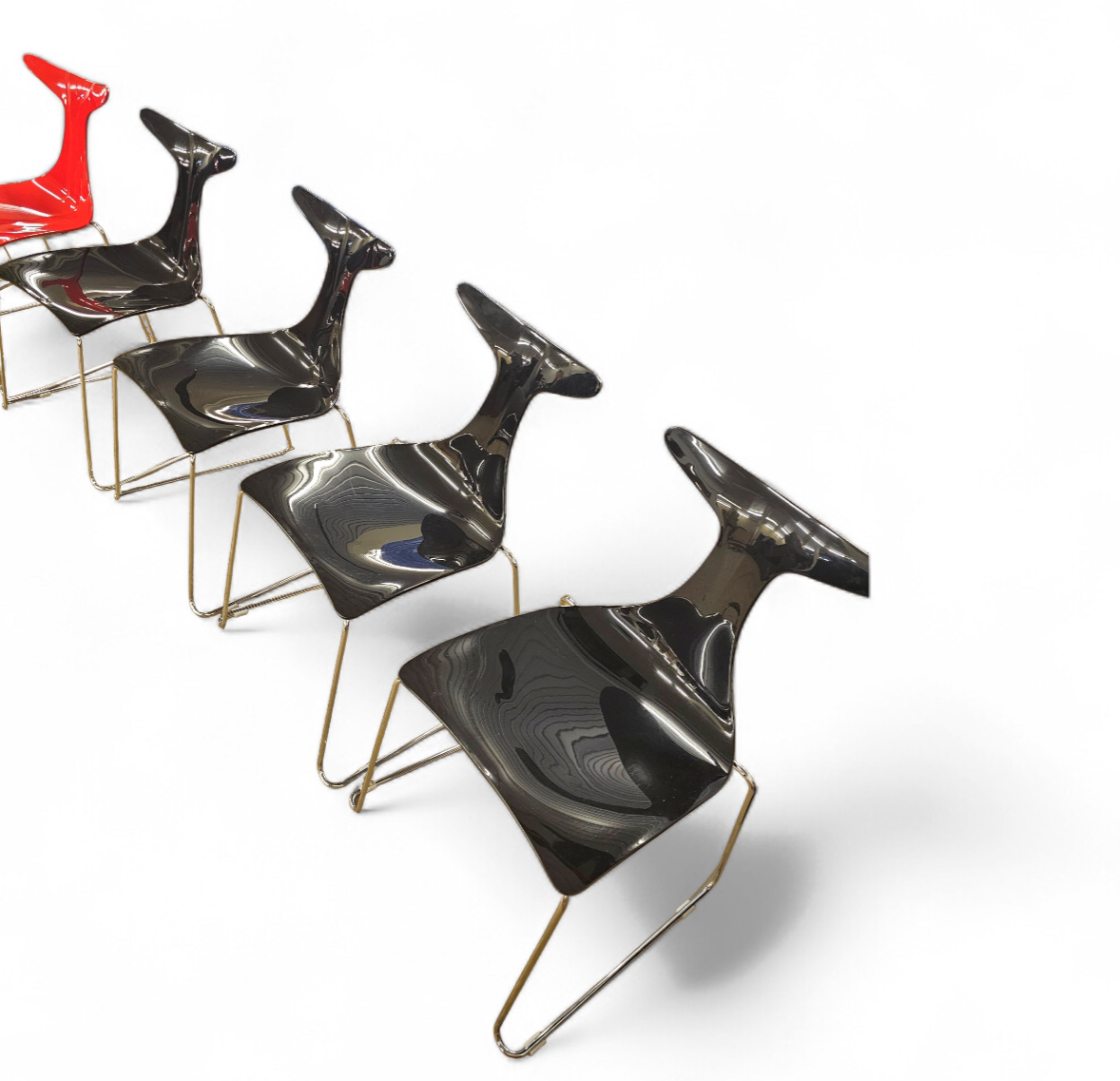 6 x Delfy chair by Gino Carollo for Ciacci Kreaty / Italy 1990s / 2 x red - 4 x black