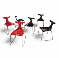6 x Delfy chair by Gino Carollo for Ciacci Kreaty / Italy 1990s / 2 x red - 4 x black