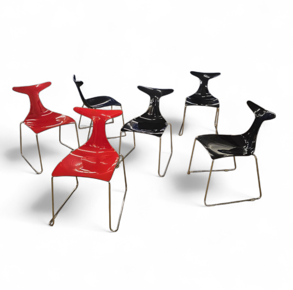 6 x Delfy chair by Gino Carollo for Ciacci Kreaty / Italy 1990s / 2 x red - 4 x black