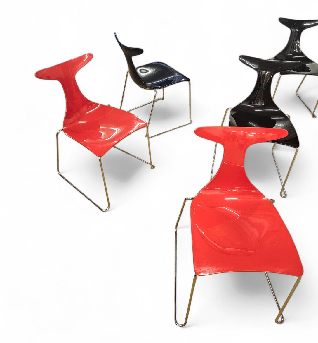 6 x Delfy chair by Gino Carollo for Ciacci Kreaty / Italy 1990s / 2 x red - 4 x black