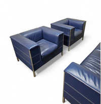 Poltrona Frau set / dark blue leather / Talus / sofa - chairs - / 3 seater / 2 x lounge chair