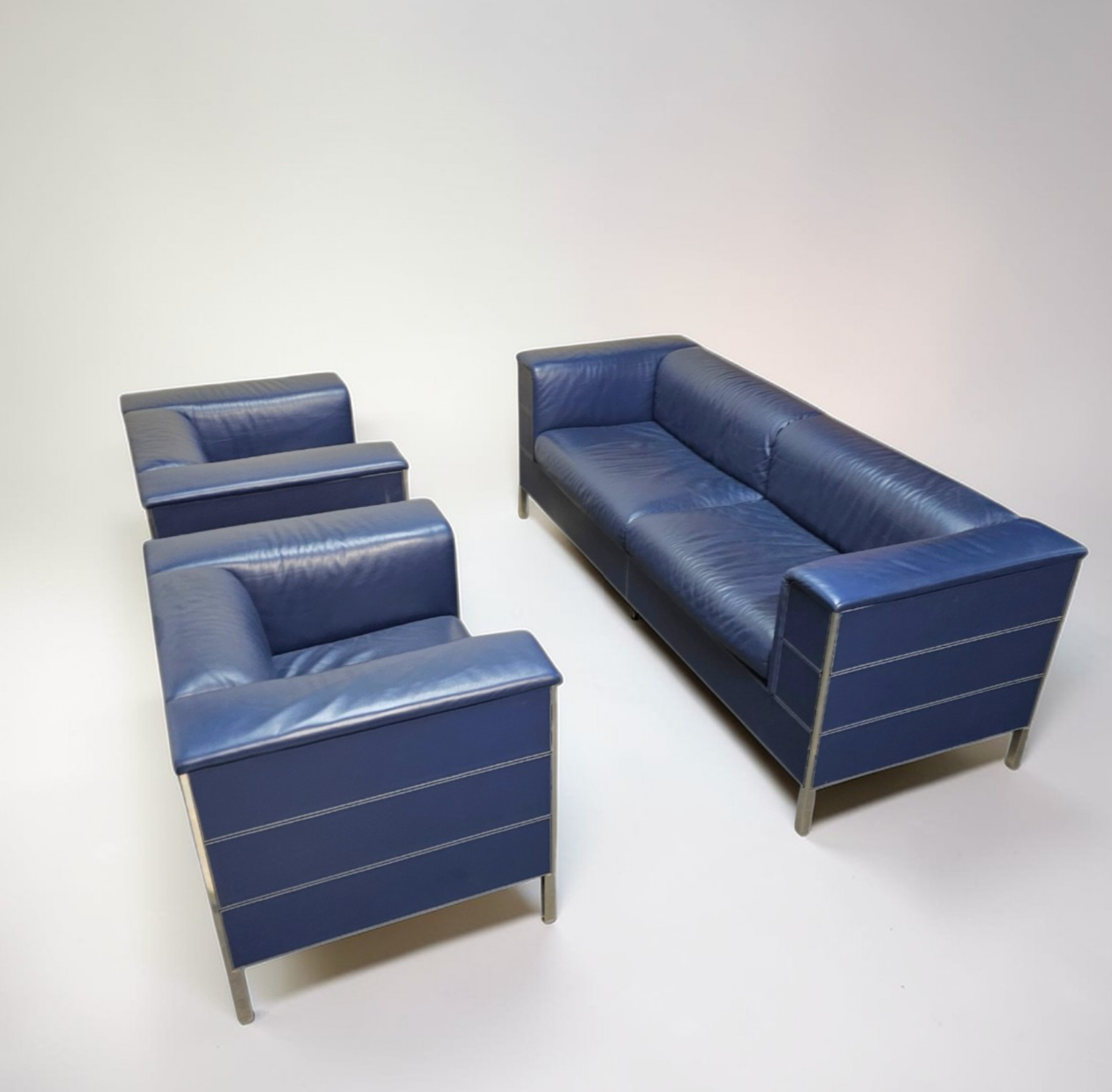 Poltrona Frau set / dark blue leather / Talus / sofa - chairs - / 3 seater / 2 x lounge chair