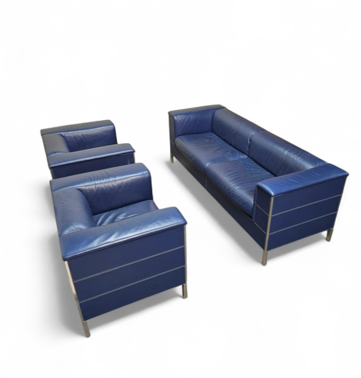 Poltrona Frau set / dark blue leather / Talus / sofa - chairs - / 3 seater / 2 x lounge chair