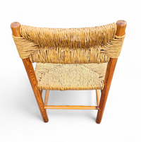 2 x pine wood woven reed dining chairs / France 1950s