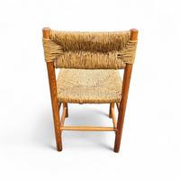 2 x pine wood woven reed dining chairs / France 1950s