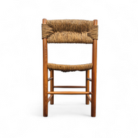 2 x pine wood woven reed dining chairs / France 1950s