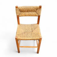 2 x pine wood woven reed dining chairs / France 1950s