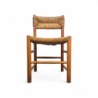 2 x pine wood woven reed dining chairs / France 1950s