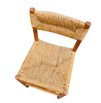 2 x pine wood woven reed dining chairs / France 1950s