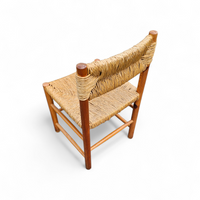 2 x pine wood woven reed dining chairs / France 1950s