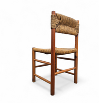 2 x pine wood woven reed dining chairs / France 1950s