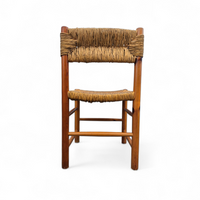 2 x pine wood woven reed dining chairs / France 1950s