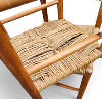 2 x pine wood woven reed dining chairs / France 1950s