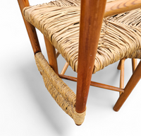 2 x pine wood woven reed dining chairs / France 1950s