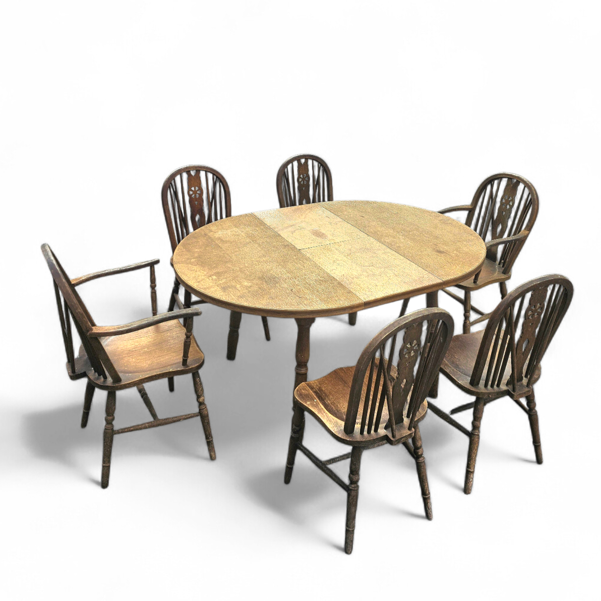 A bit wearthered windsor wheelback dining set (7) by the Oirschotse meubelindustrie 1950s