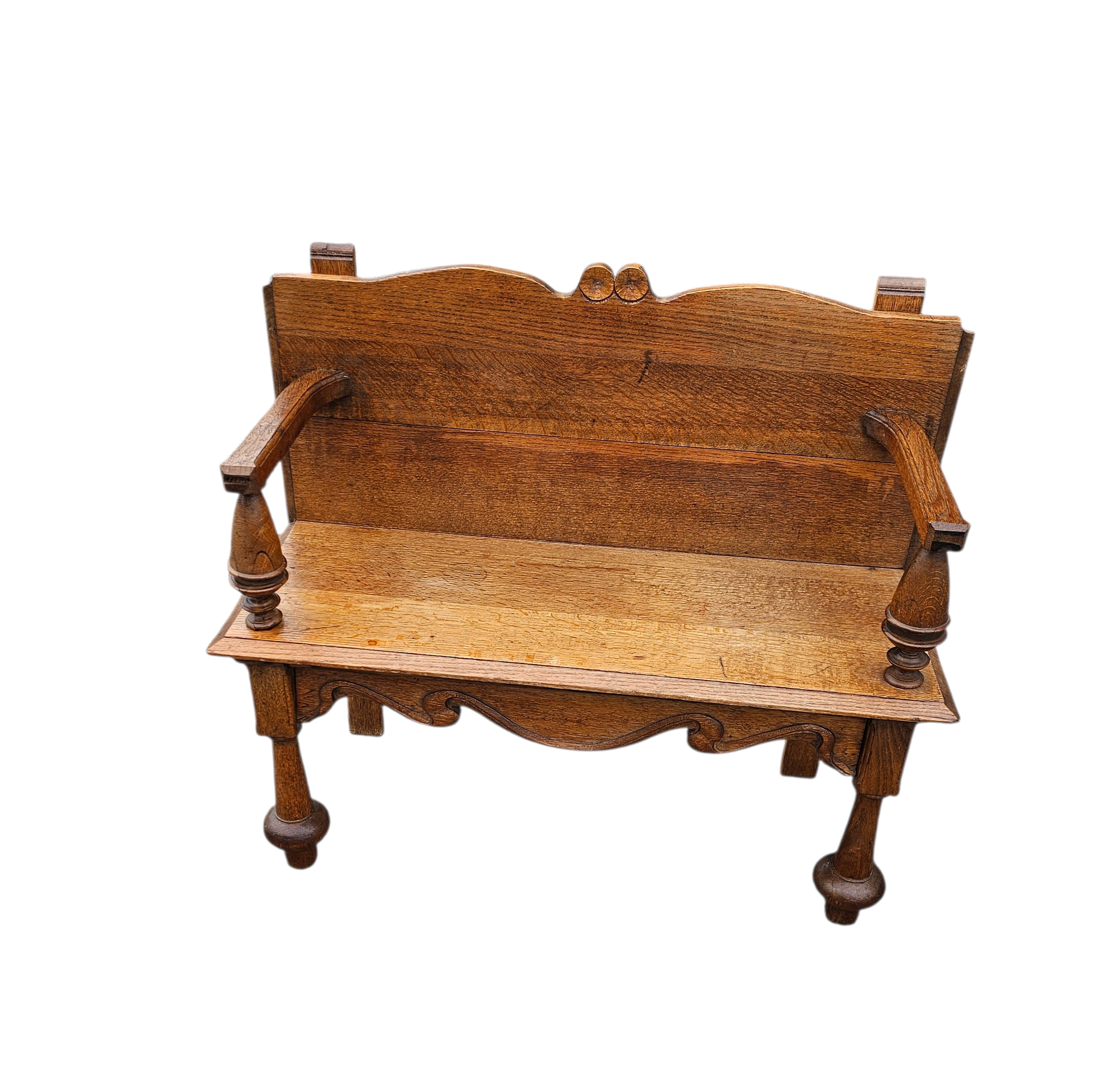 Antique Dutch oak hall bench / 1920s