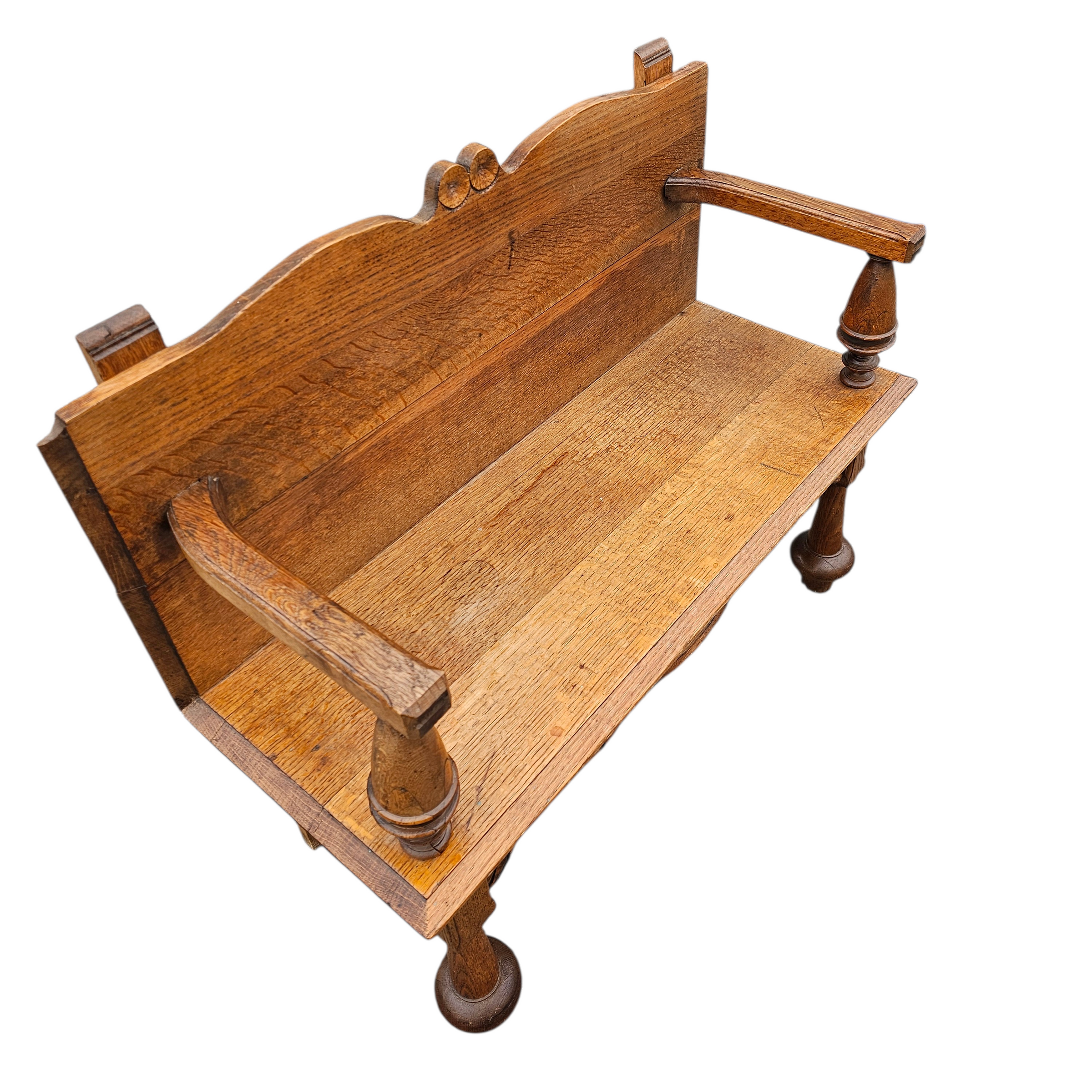 Antique Dutch oak hall bench / 1920s