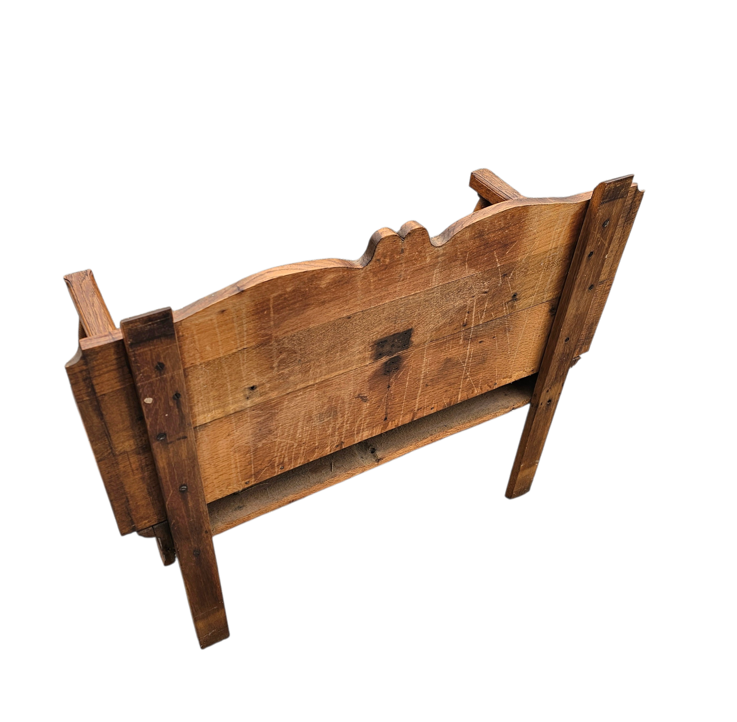 Antique Dutch oak hall bench / 1920s