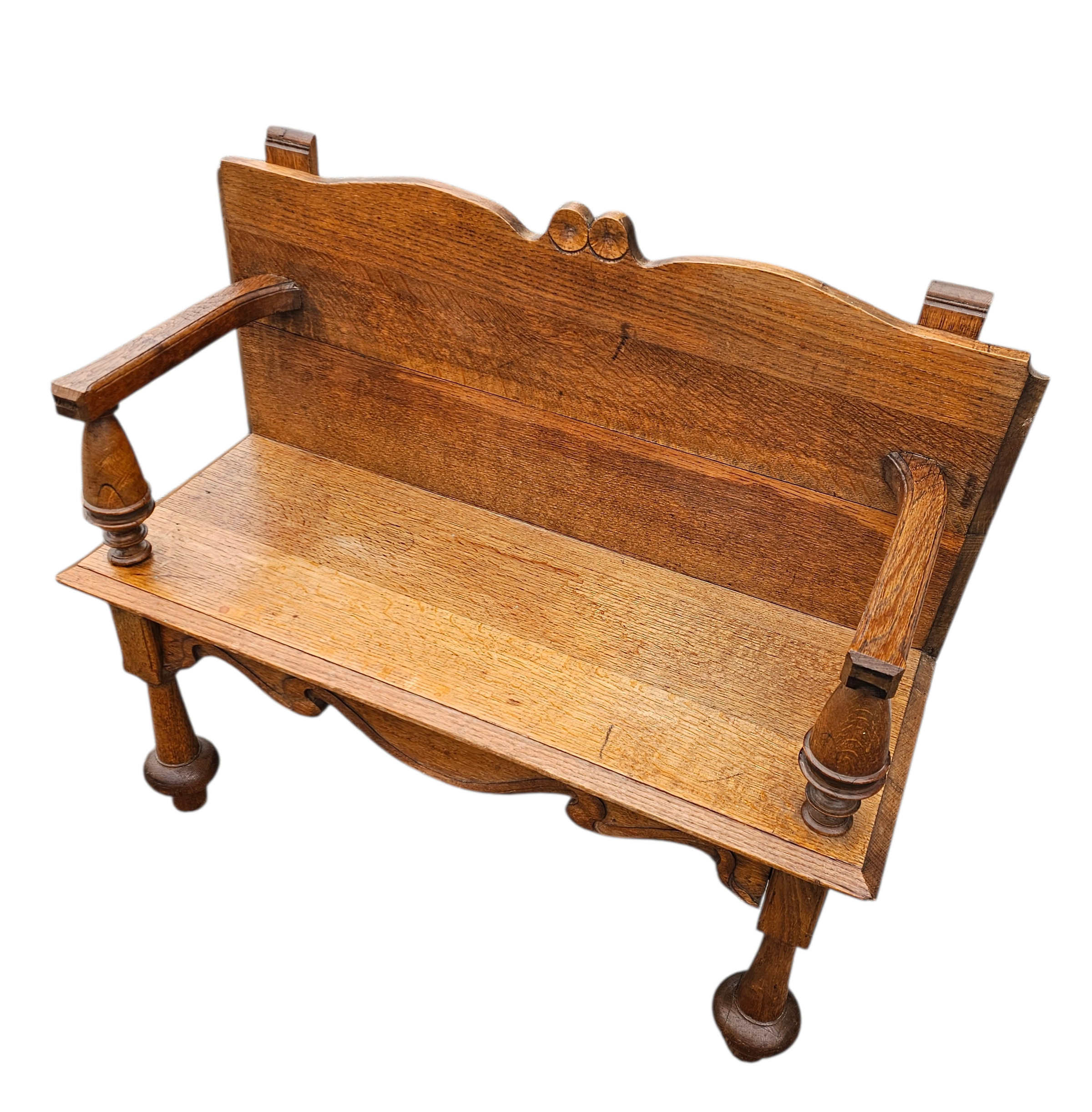 Antique Dutch oak hall bench / 1920s
