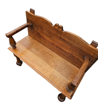 Antique Dutch oak hall bench / 1920s