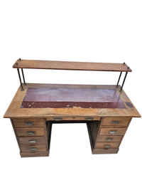 Victorian oak desk / Bin or Drawer Cup Pull by P. & F. Corbin  / 1920s