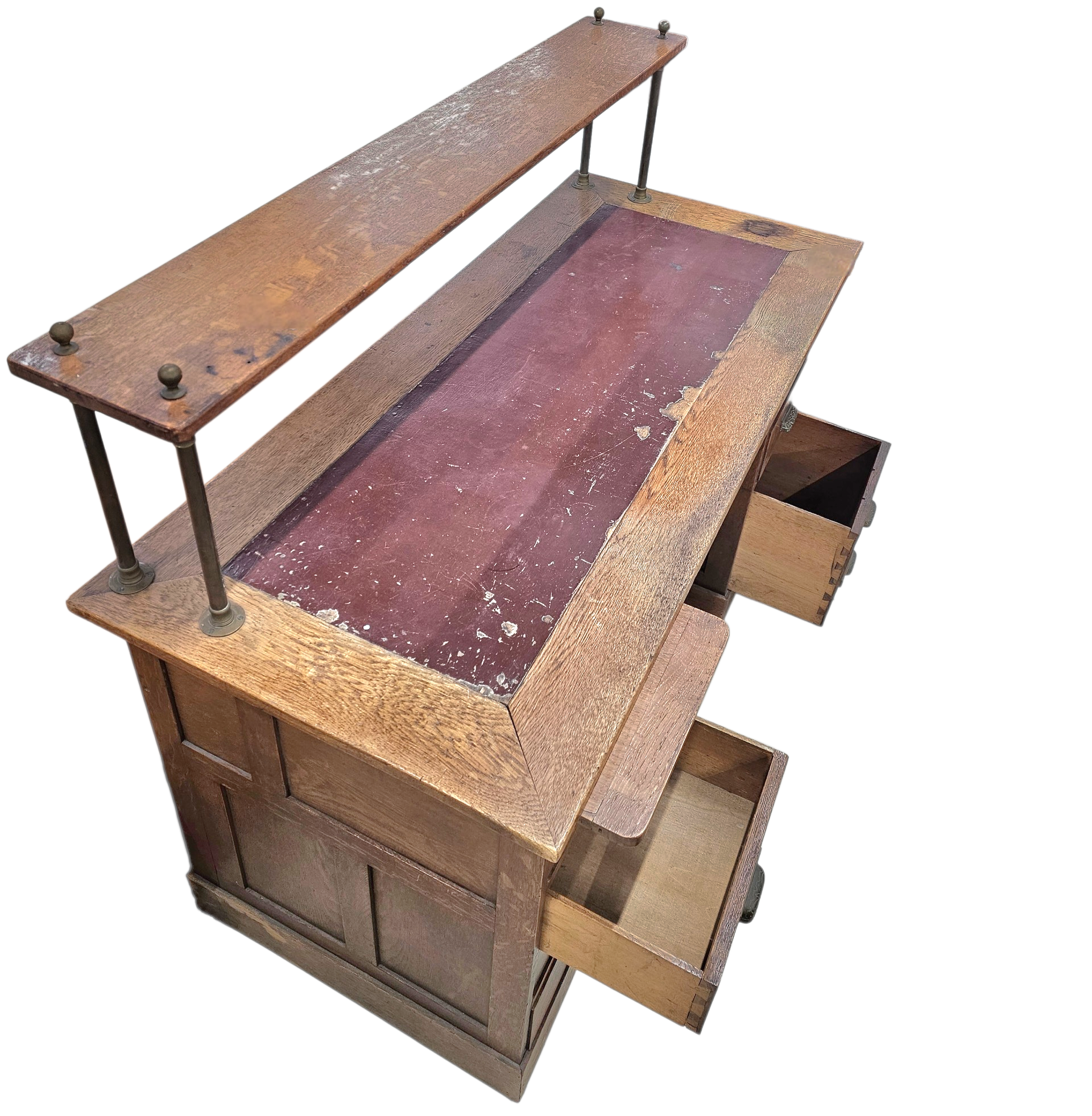 Victorian oak desk / Bin or Drawer Cup Pull by P. & F. Corbin  / 1920s