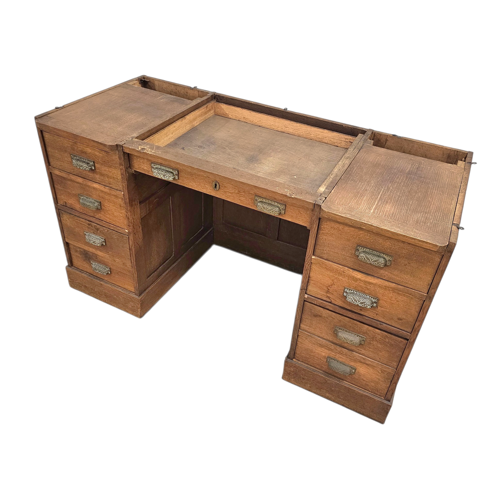 Victorian oak desk / Bin or Drawer Cup Pull by P. & F. Corbin  / 1920s