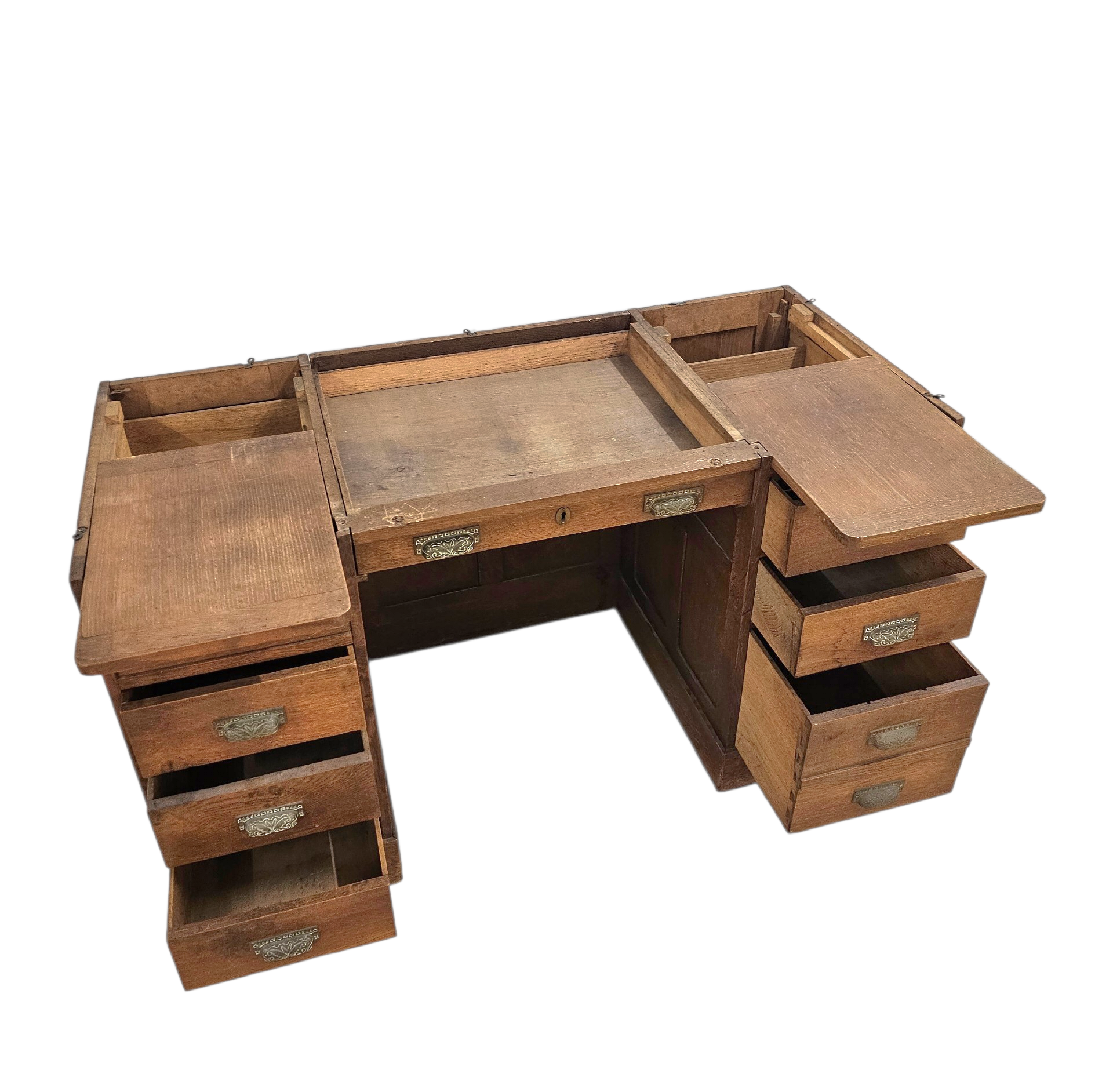 Victorian oak desk / Bin or Drawer Cup Pull by P. & F. Corbin  / 1920s