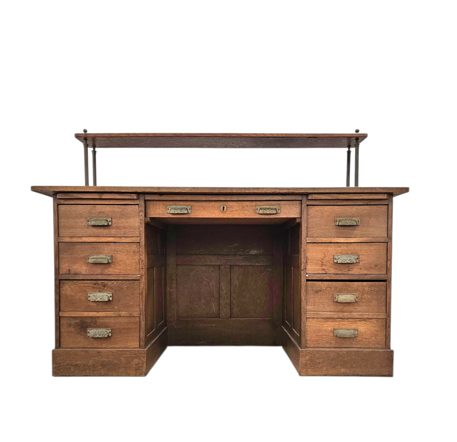 Victorian oak desk / Bin or Drawer Cup Pull by P. & F. Corbin  / 1920s