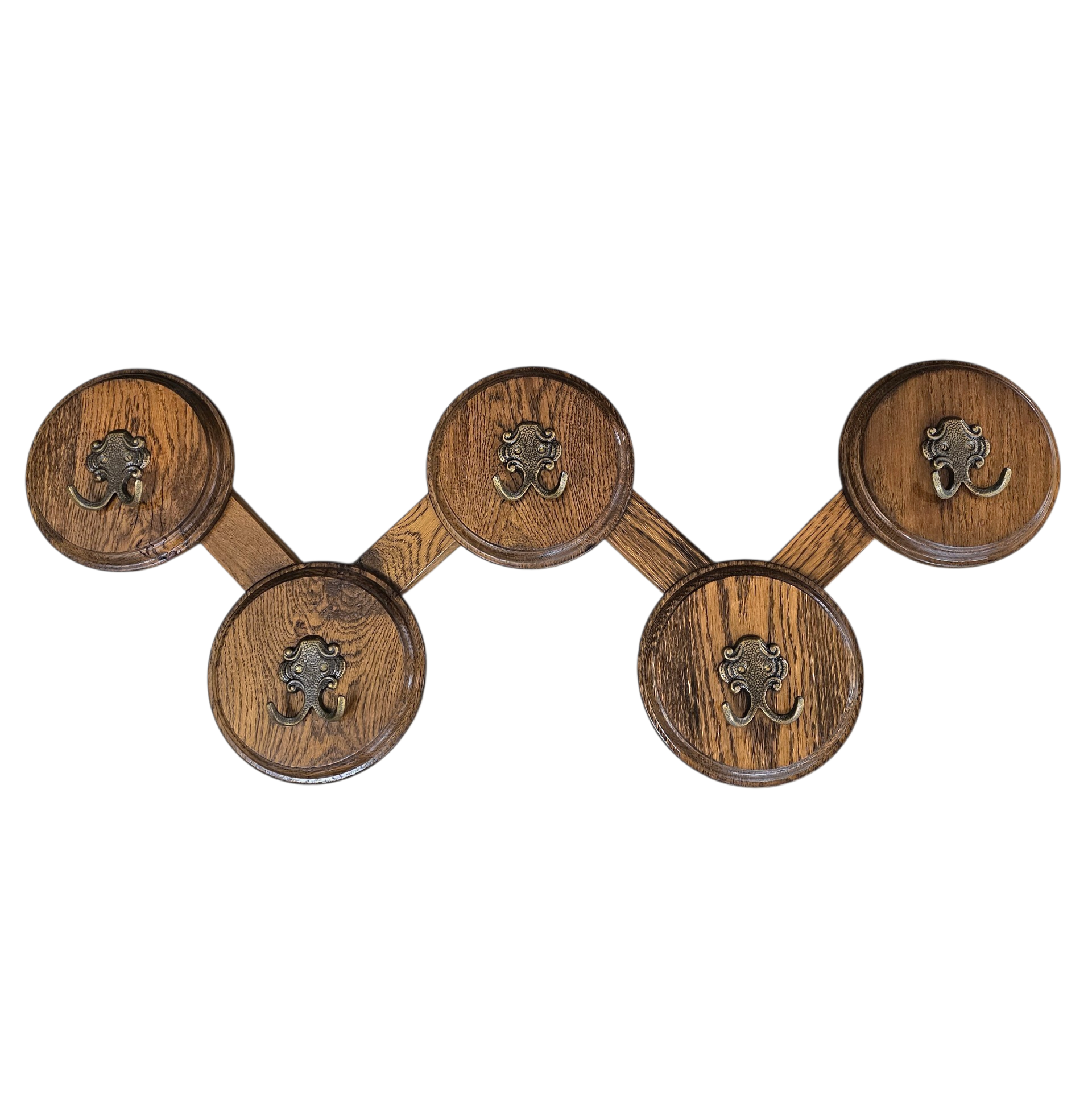 Oak wood wall coat rack / 1960s