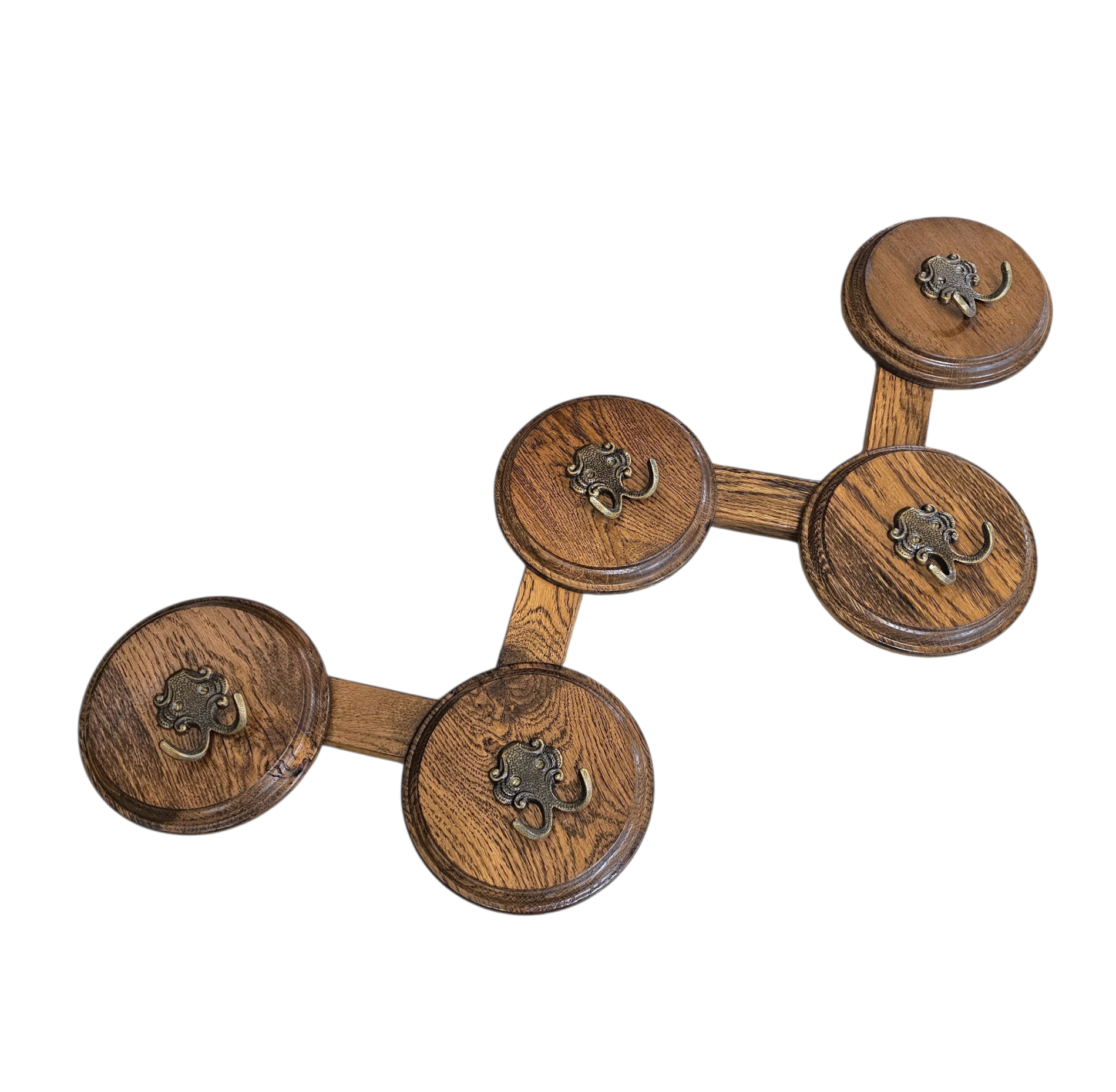 Oak wood wall coat rack / 1960s