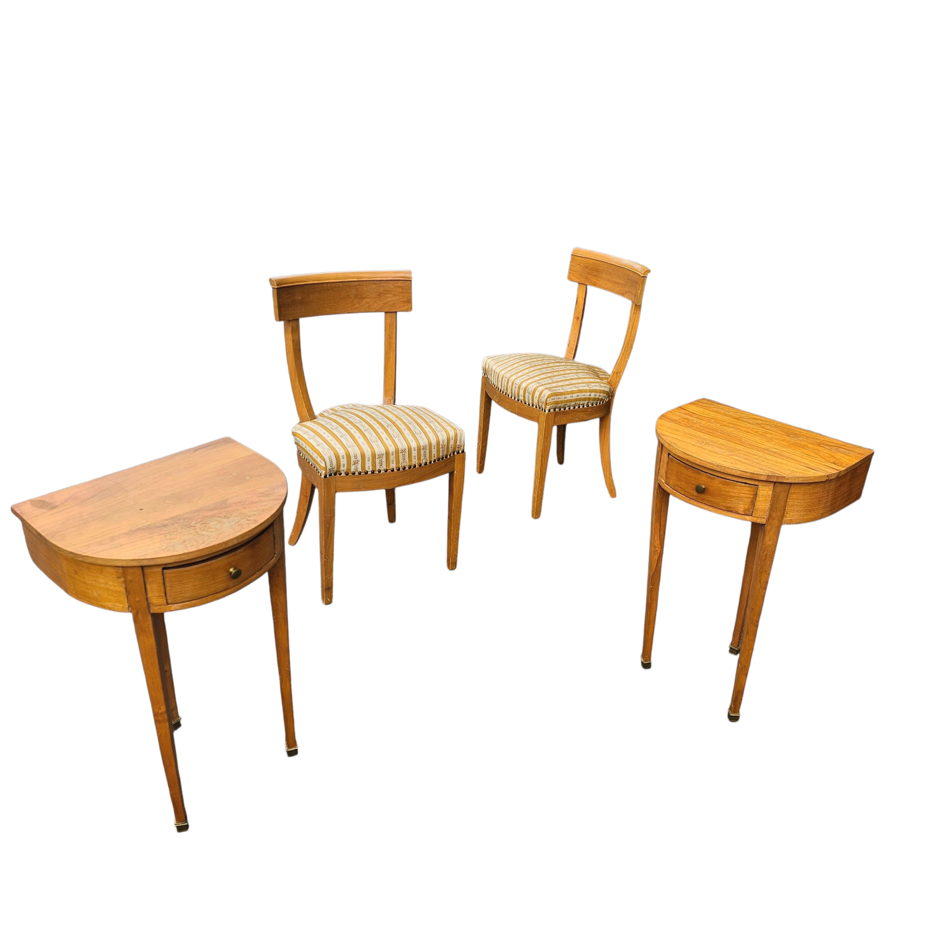 Matching cherry wood / Biedermeier chairs / sidetables set / tripot console table