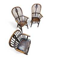 4 x Antique Windsor 2 Low / 2 high Spindle Back Arm Chair In Elm Wood / 19th Century