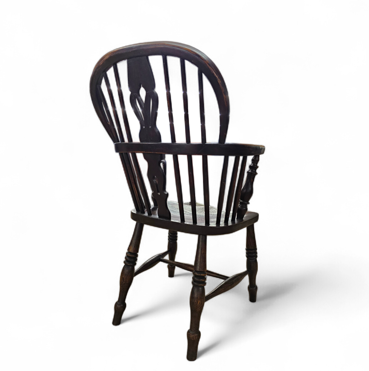 4 x Antique Windsor 2 Low / 2 high Spindle Back Arm Chair In Elm Wood / 19th Century