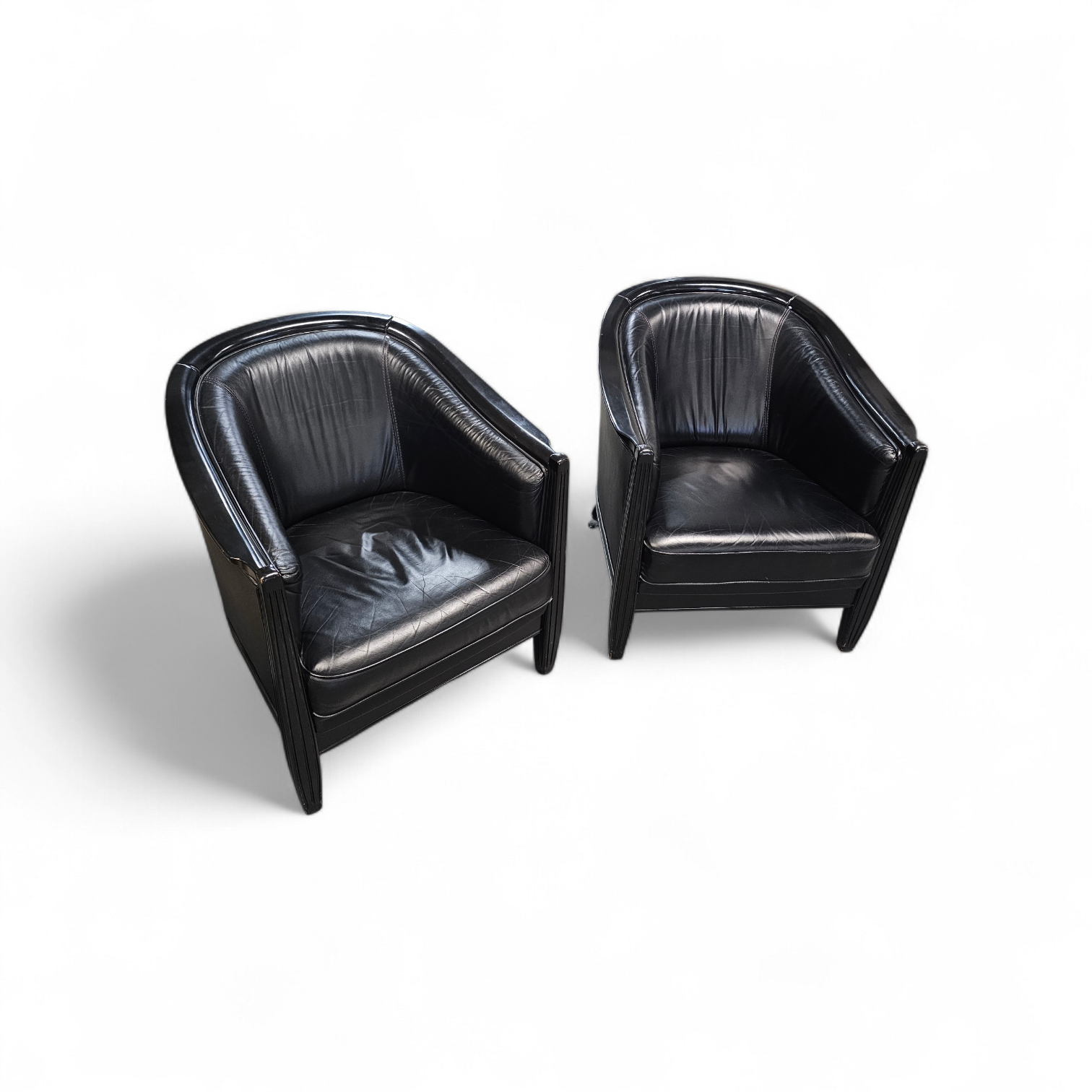 2 x black leather armchair 1980s / Art Deco style / good condition