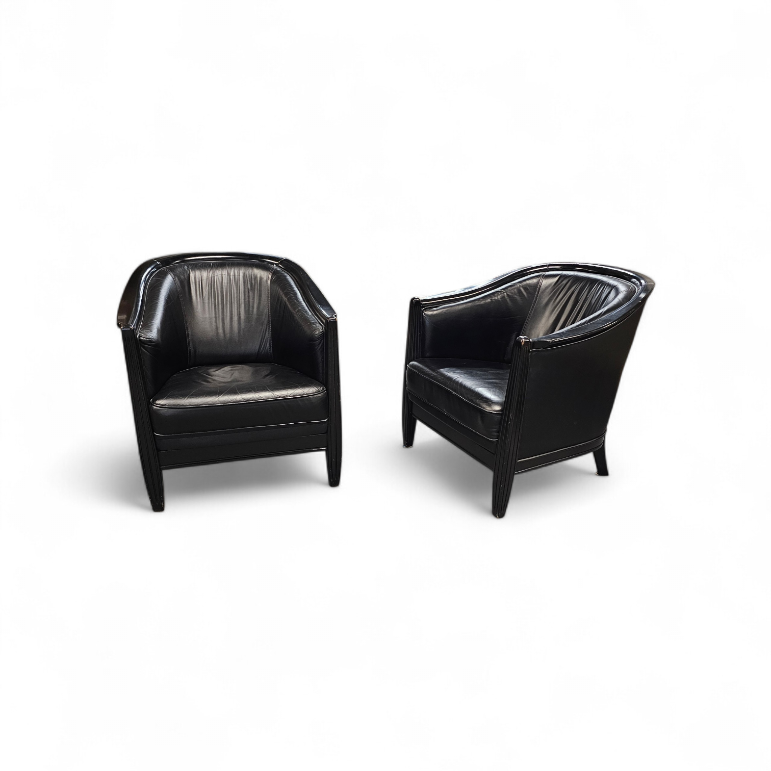 2 x black leather armchair 1980s / Art Deco style / good condition