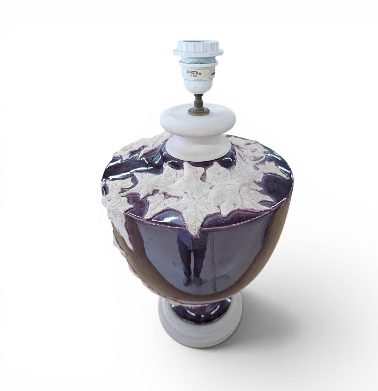2 x large Kostka floral ceramic vase lamp / 1970s / France