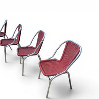 6 x red aluminum inside / outsite chair featuring synthetic weave (wicker/rattan look) 1980s