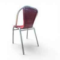 6 x red aluminum inside / outsite chair featuring synthetic weave (wicker/rattan look) 1980s