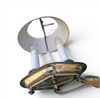 Nickel-plated Bouillotte lamp with 2 candle holders and red tin shade / mid century