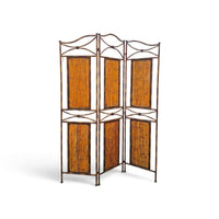 Faux bamboo metal room divider with bamboo panels / 1980s