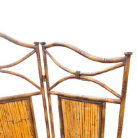Faux bamboo metal room divider with bamboo panels / 1980s