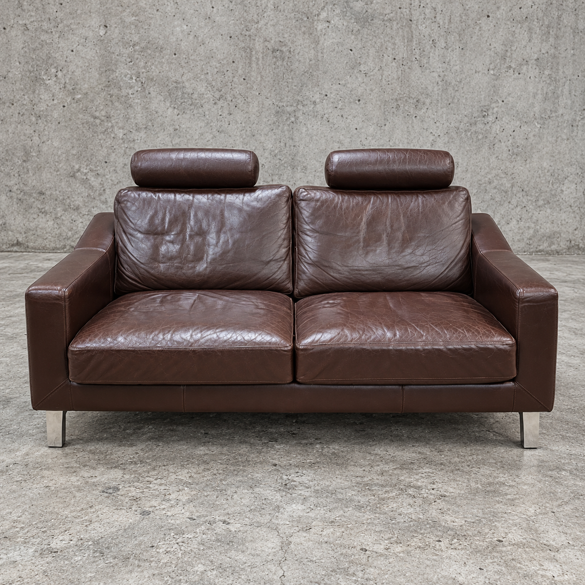 Leolux Antonia 2 seater sofa / Dark brown leather / Hugo de Ruiter / 1990s