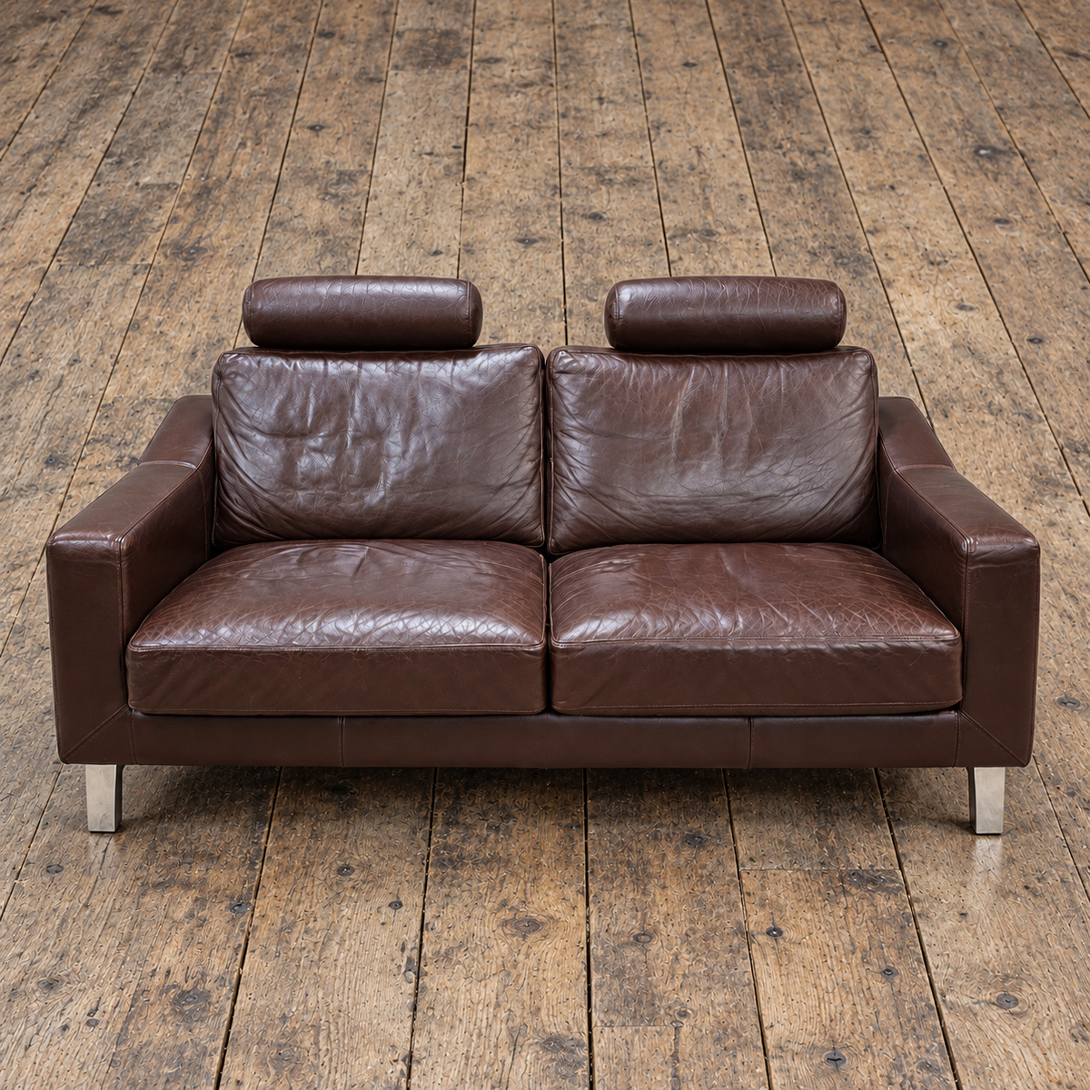 Leolux Antonia 2 seater sofa / Dark brown leather / Hugo de Ruiter / 1990s