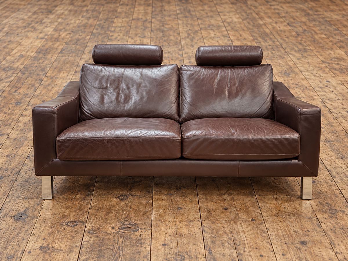 Leolux Antonia 2 seater sofa / Dark brown leather / Hugo de Ruiter / 1990s