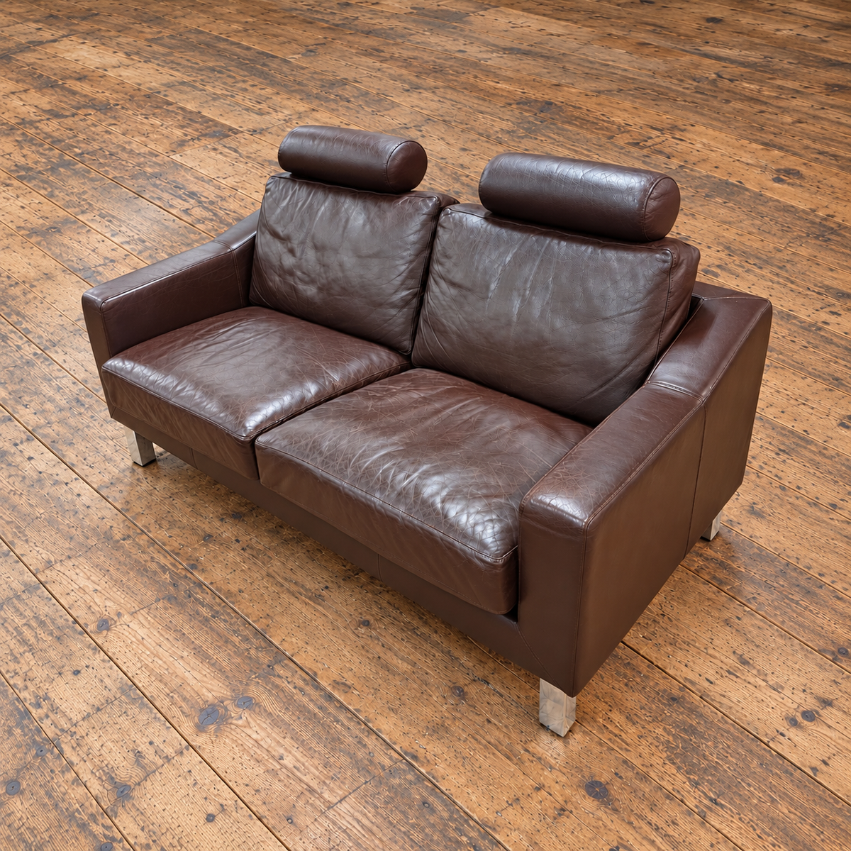 Leolux Antonia 2 seater sofa / Dark brown leather / Hugo de Ruiter / 1990s
