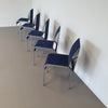 Set of 5 vintage bend aluminium dining chairs with 5 blue / 5 green covers. Very goed condition / Belgium 1980